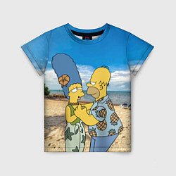 Детская футболка Гомер Симпсон танцует с Мардж на пляже