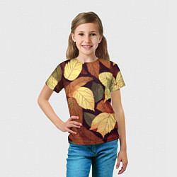 Футболка детская Листья осени узор, цвет: 3D-принт — фото 2