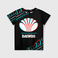 Детская футболка Значок Daewoo в стиле glitch на темном фоне