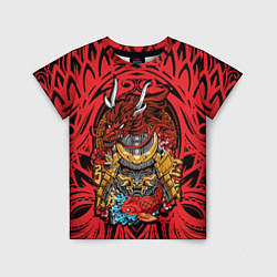 Детская футболка Маска воина самурая с драконом
