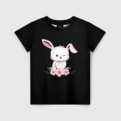 Детская футболка Крольчонок С Цветами На Чёрном Фоне