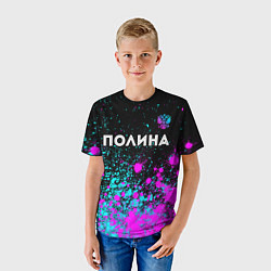 Футболка детская Полина и неоновый герб России: символ сверху, цвет: 3D-принт — фото 2