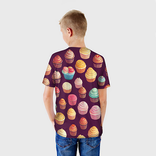 Детская футболка Много нарисованных капкейков / 3D-принт – фото 4