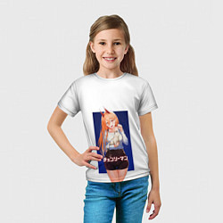 Футболка детская Человек-бензопила Пауэр и котик, цвет: 3D-принт — фото 2