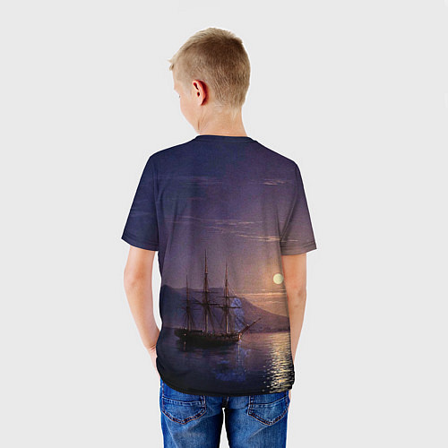 Детская футболка Парусник у берегов Крыма в лунную ночь Айвазовский / 3D-принт – фото 4