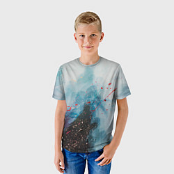 Футболка детская Голубой абстрактны туман и краски, цвет: 3D-принт — фото 2