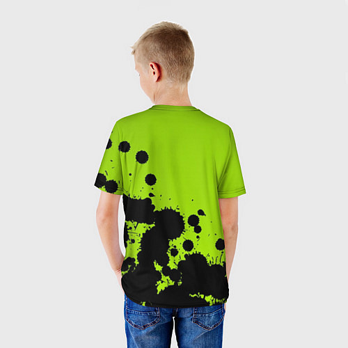 Детская футболка Чёрные кляксы на зелёном фоне / 3D-принт – фото 4