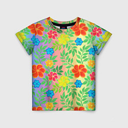 Детская футболка Яркий цветочный узор на радужном фоне
