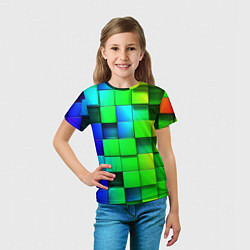 Футболка детская Цветные неоновые кубы, цвет: 3D-принт — фото 2