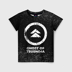 Детская футболка Ghost of Tsushima с потертостями на темном фоне