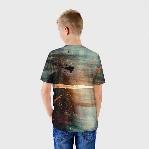 Детская футболка Светло-синий абстрактный фон и брызки красок / 3D-принт – фото 4
