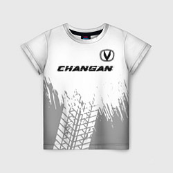 Детская футболка Changan speed на светлом фоне со следами шин: симв