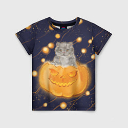 Детская футболка Котик в тыкве, хеллоуин