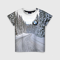 Детская футболка BMW - зимняя дорога через лес