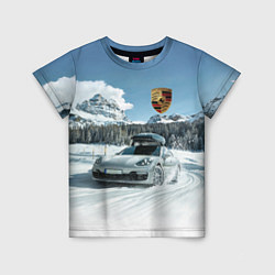 Детская футболка Porsche on a mountain winter road