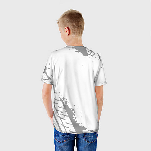 Детская футболка Exeed speed на светлом фоне со следами шин: надпис / 3D-принт – фото 4