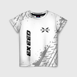 Детская футболка Exeed speed на светлом фоне со следами шин: надпис