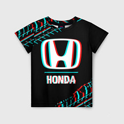 Детская футболка Значок Honda в стиле glitch на темном фоне