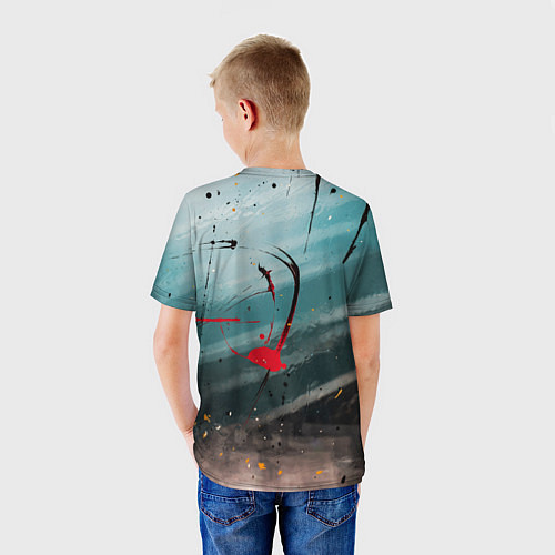 Детская футболка Абстрактные пластины в синем тумане и краски / 3D-принт – фото 4