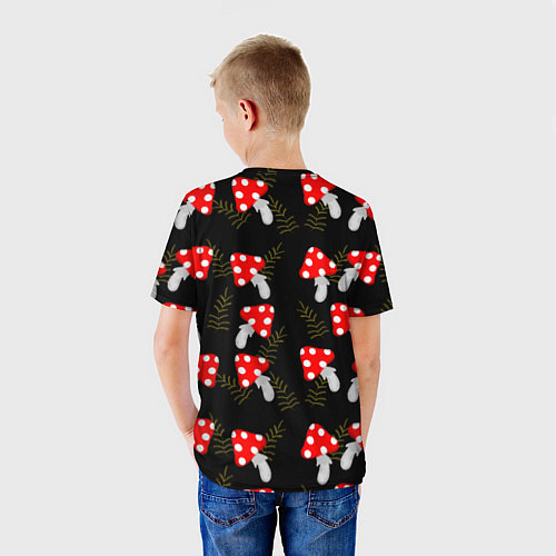 Детская футболка Мухоморы на черном фоне / 3D-принт – фото 4