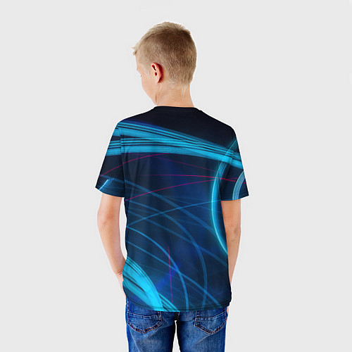 Детская футболка Синие абстрактные линии в темноте / 3D-принт – фото 4