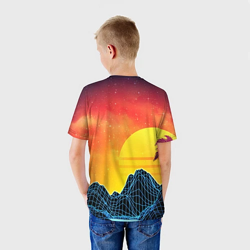 Детская футболка Тропический остров на закате ретро иллюстрация / 3D-принт – фото 4
