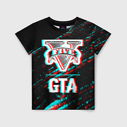Детская футболка GTA в стиле glitch и баги графики на темном фоне