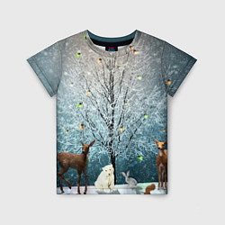 Детская футболка Звери в новогоднем лесу