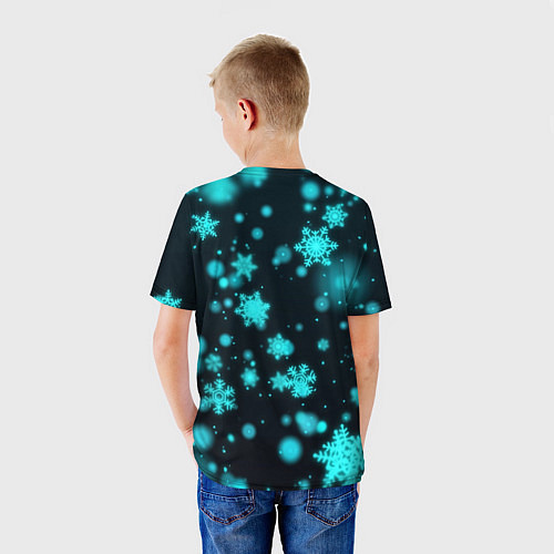 Детская футболка Неоновые снежинки на черном фоне / 3D-принт – фото 4