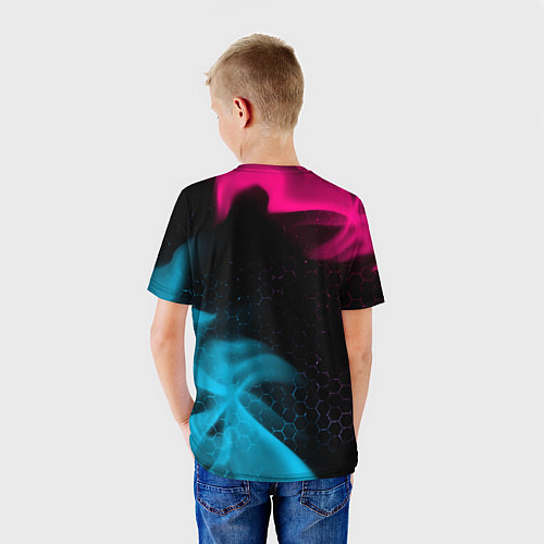 Детская футболка Daewoo - neon gradient: надпись, символ / 3D-принт – фото 4