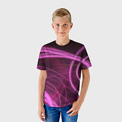 Футболка детская Абстрактные неоновые розовые линии во тьме, цвет: 3D-принт — фото 2