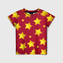 Детская футболка Золотые звезды и елки на красном