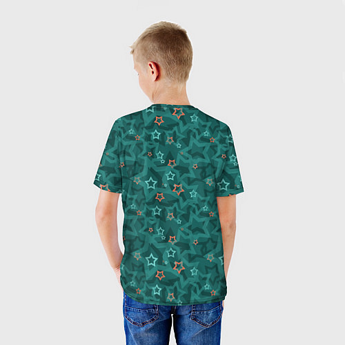 Детская футболка Темный бирюзовый узор со звездами / 3D-принт – фото 4
