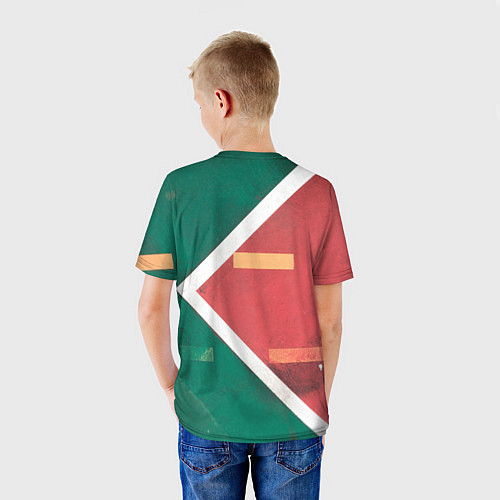 Детская футболка Абстрактная красная и зелёная поверхность с линиям / 3D-принт – фото 4
