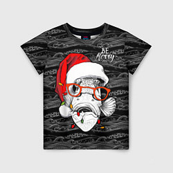Детская футболка Be merry, fish, Santa Claus