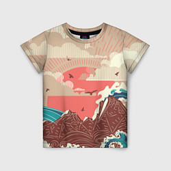 Детская футболка Большие океанские волны и скалистый остров на зака