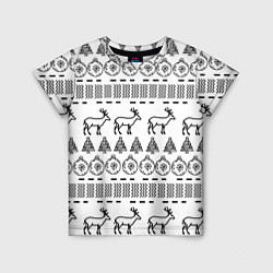 Детская футболка Черно-белый узор с оленями