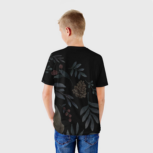 Детская футболка Новогодний кролик - Веточки и цветочки / 3D-принт – фото 4