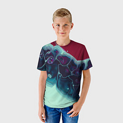 Футболка детская Вода и краски - синие и красные, цвет: 3D-принт — фото 2
