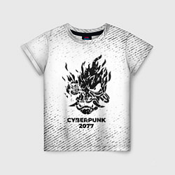 Детская футболка Cyberpunk 2077 с потертостями на светлом фоне