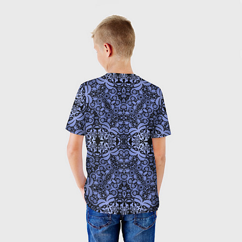 Детская футболка Ажурный модный кружевной синий узор / 3D-принт – фото 4