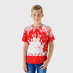 Футболка детская Новогодняя елка в виде кроликов, цвет: 3D-принт — фото 2