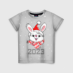 Футболка детская Белый кролик в шарфе 2023, цвет: 3D-принт