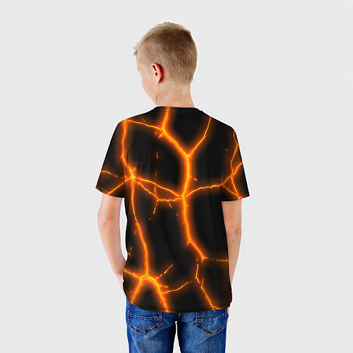 Детская футболка Оранжевые неоновые трещины / 3D-принт – фото 4