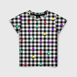 Футболка детская Черно-белая клетка с цветными квадратами, цвет: 3D-принт
