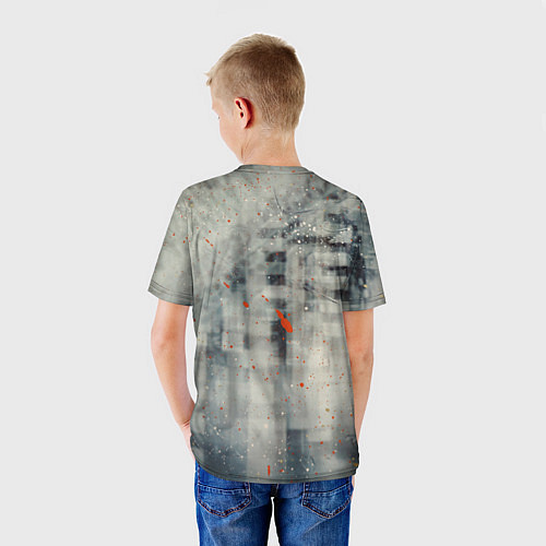 Детская футболка Серый туман и оранжевые краски / 3D-принт – фото 4