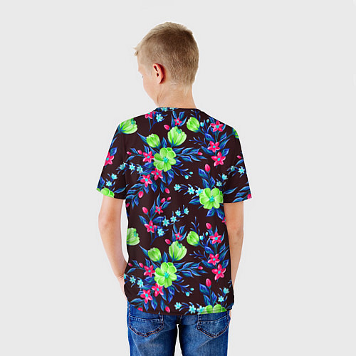 Детская футболка Неоновые цветы - паттерн / 3D-принт – фото 4