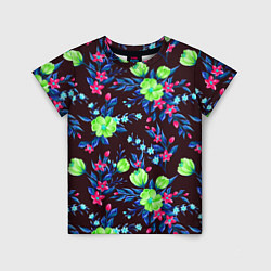 Детская футболка Неоновые цветы - паттерн