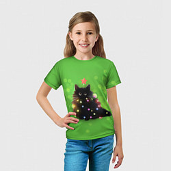 Футболка детская Котик в гирлянде, цвет: 3D-принт — фото 2