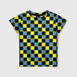 Детская футболка Желто-синий клетчатый яркий неоновый узор